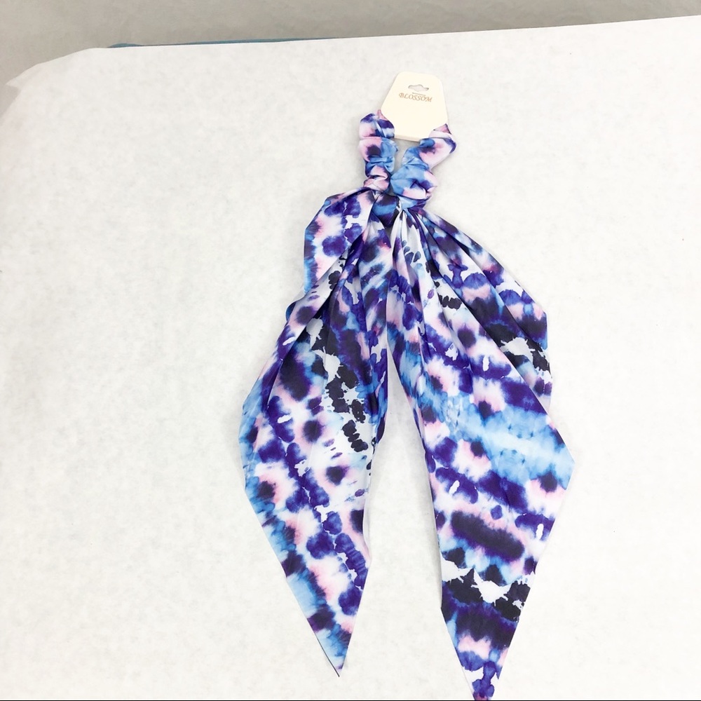 NEW Blossom Tie Dye Scarf with Elastic Hair Tie, Purple Blue